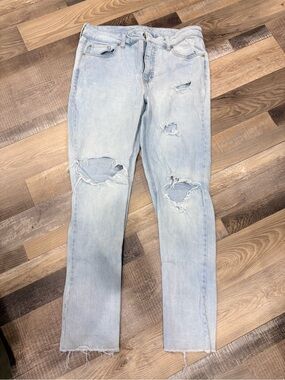 Seven7 Light Blue Distressed Straight-Leg Jeans